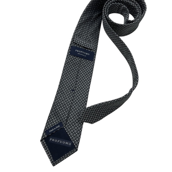 PROFUOMO Black/Gray Geometric Silk LUXURY Tie ITALY - Picture 2 of 4